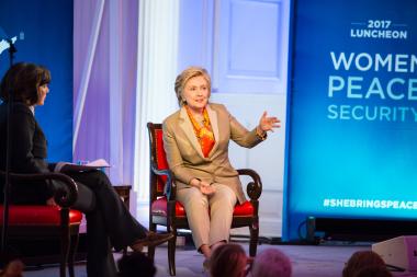 Hilary Clinton speaking at luncheon