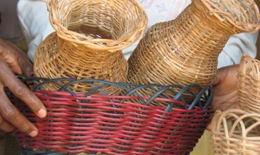 up close picture of hand-weaved containers 