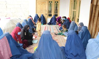 group of women outside classroom in nangahar